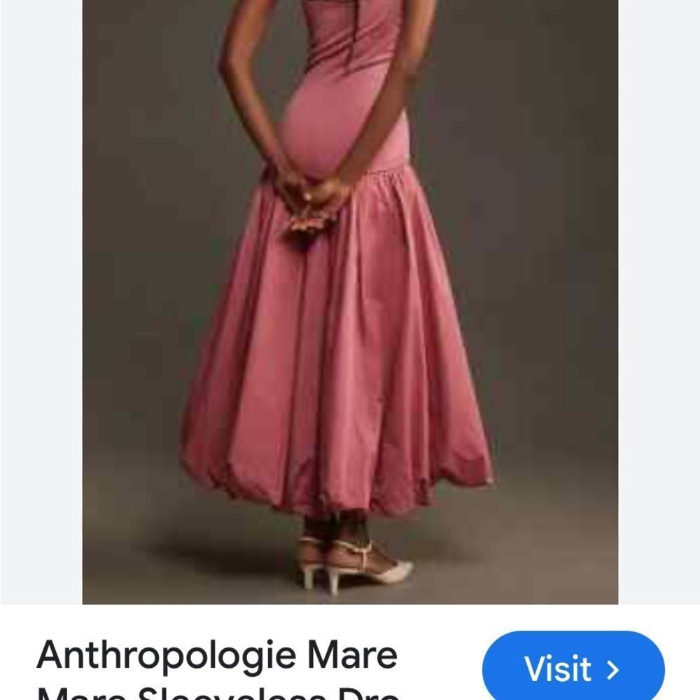 Anthropologie Mare Mare Sleeveless Drop-Waist Bubble-Hem Midi Dress Rose - Picture 5 of 7